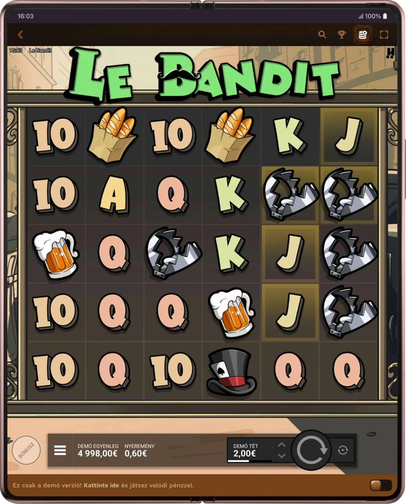 Le Bandit demo Galaxy Fold2 készüléken
