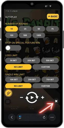 Le Bandit Autoplay Loss Limit beállítás mobilon