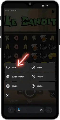 Le Bandit Info menü kiemelve mobilon