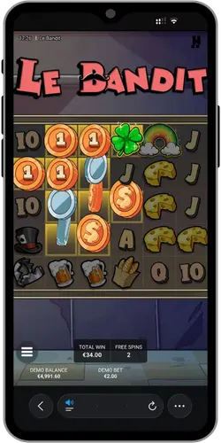 Le Bandit ingyenpörgetés érmékkel és lóherével mobilon